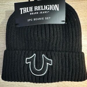 True Religion Black Knit Beanie Set